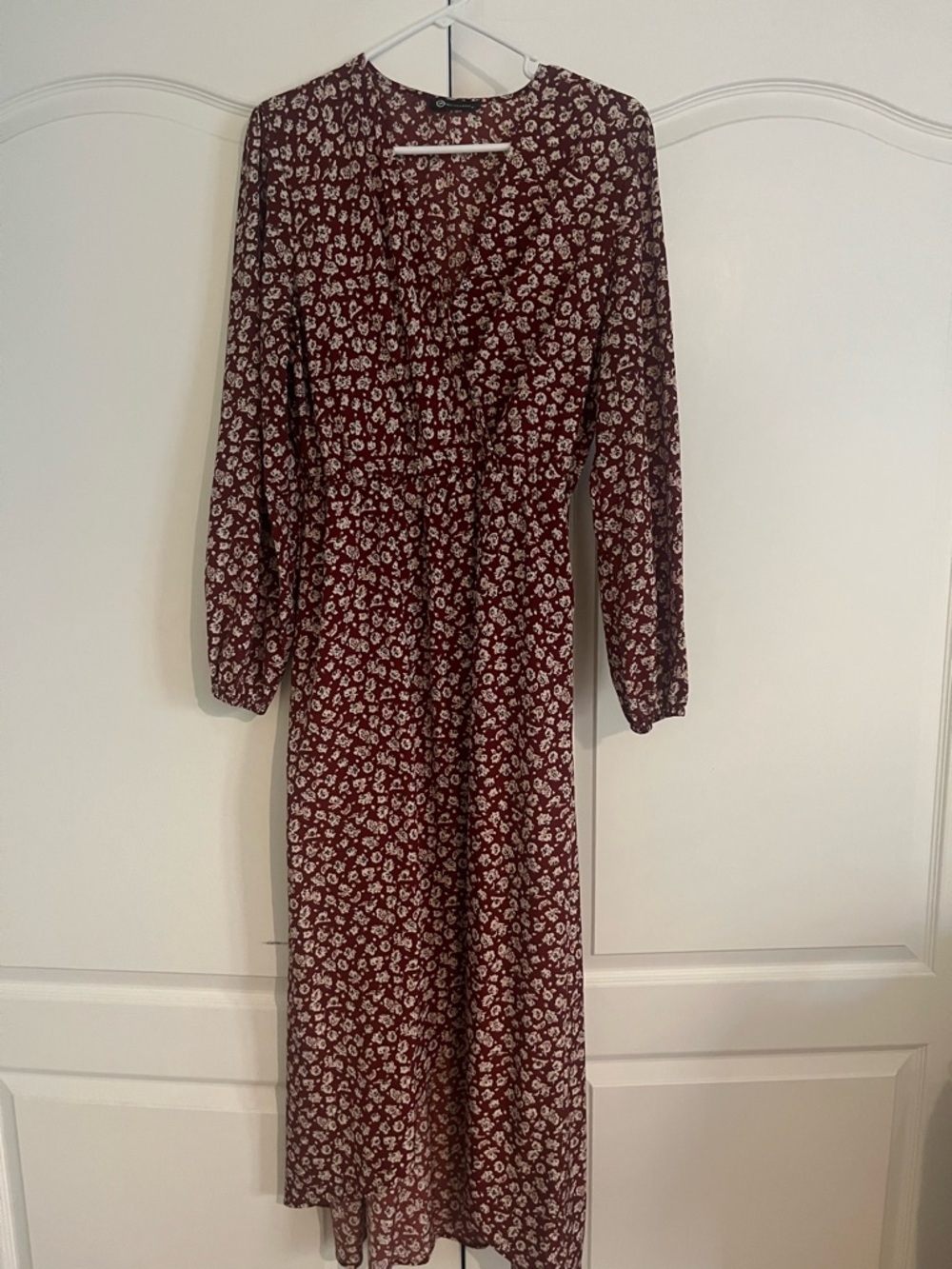 Floral Burgundy Long Sleeve Maxi Dress